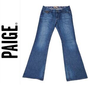 Paige Premium Blue Denim Embroidered Bootcut Jeans Size 30